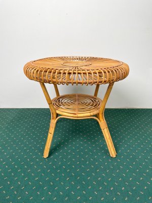 Mid-Century Round Rattan & Bamboo Coffee Table, Italy, 1960s-LYQ-1171385