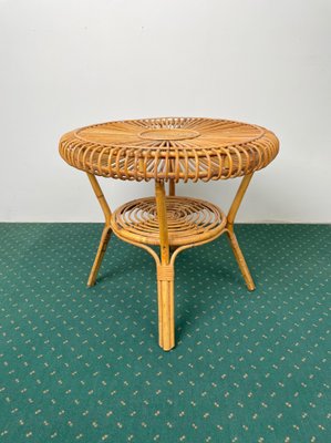 Mid-Century Round Rattan & Bamboo Coffee Table, Italy, 1960s-LYQ-1171385