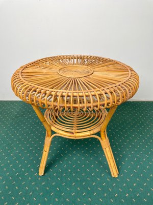 Mid-Century Round Rattan & Bamboo Coffee Table, Italy, 1960s-LYQ-1171385