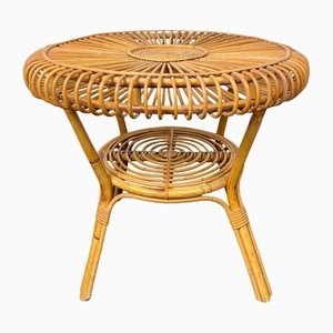 Mid-Century Round Rattan & Bamboo Coffee Table, Italy, 1960s-LYQ-1171385