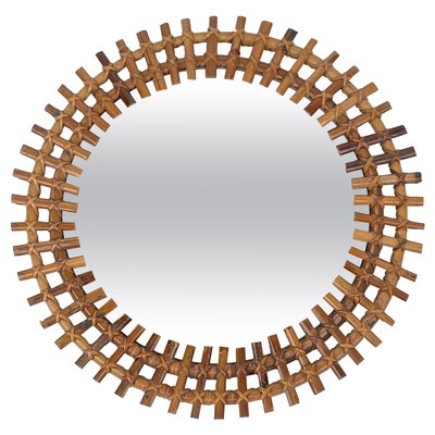 Mid-Century Round Rattan & Bamboo Sunburst Wall Mirror, Italy, 1960s-LYQ-1267689