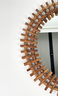 Mid-Century Round Rattan & Bamboo Sunburst Wall Mirror, Italy, 1960s-LYQ-1267689