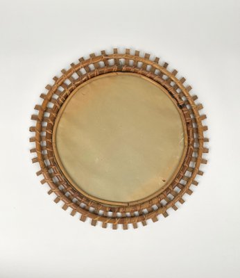 Mid-Century Round Rattan & Bamboo Sunburst Wall Mirror, Italy, 1960s-LYQ-1267689