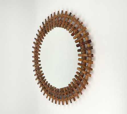 Mid-Century Round Rattan & Bamboo Sunburst Wall Mirror, Italy, 1960s-LYQ-1267689