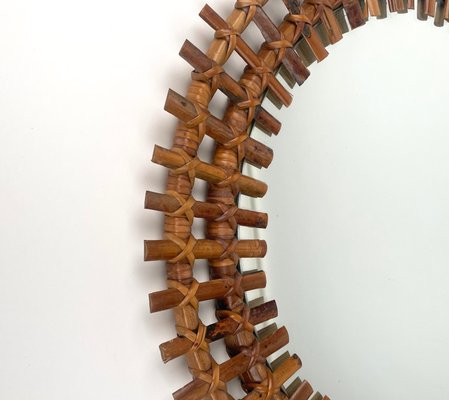 Mid-Century Round Rattan & Bamboo Sunburst Wall Mirror, Italy, 1960s-LYQ-1267689