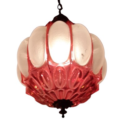 Mid-Century Round Red Glass Ceiling Lamp from Emiratos, Set of 2-TCS-1173651