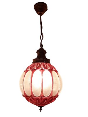 Mid-Century Round Red Glass Ceiling Lamp from Emiratos, Set of 2-TCS-1173651