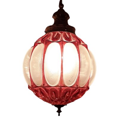 Mid-Century Round Red Glass Ceiling Lamp from Emiratos, Set of 2-TCS-1173651