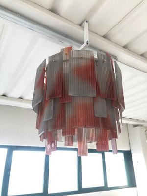 Mid-Century Round Red & Gray Murano Art Glass Chandelier, 1970s-UH-900189