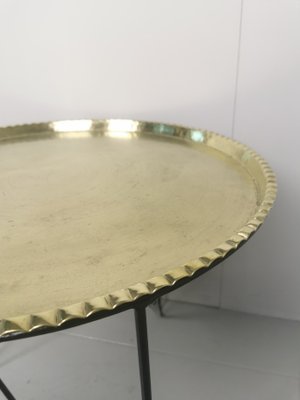 Mid-Century Round Tripod Brass Coffee Table with Black Metal Base, 1950s-PRS-845168