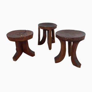 Mid-Century Rustico African Stools, Set of 3-LMR-1821897