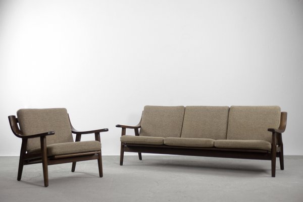 Mid-Century Scandinavian 3-Seat Sofa & Armchair by Hans J. Wegner for Getama, 1960s, Set of 2-ZAA-787258