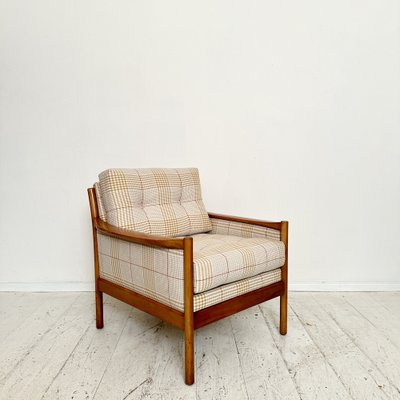 Mid-Century Scandinavian Armchair in Cherry Wood and Checked Fabric, 1960s-FB-1783639