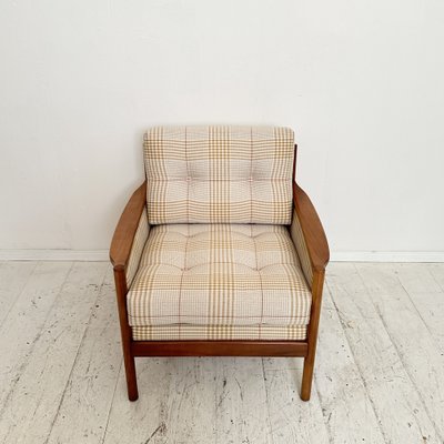 Mid-Century Scandinavian Armchair in Cherry Wood and Checked Fabric, 1960s-FB-1783639