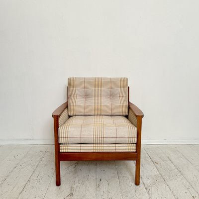 Mid-Century Scandinavian Armchair in Cherry Wood and Checked Fabric, 1960s-FB-1783639