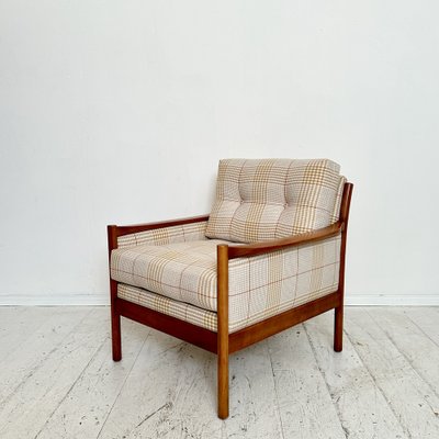 Mid-Century Scandinavian Armchair in Cherry Wood and Checked Fabric, 1960s-FB-1783639