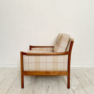 Mid-Century Scandinavian Armchair in Cherry Wood and Checked Fabric, 1960s-FB-1783639