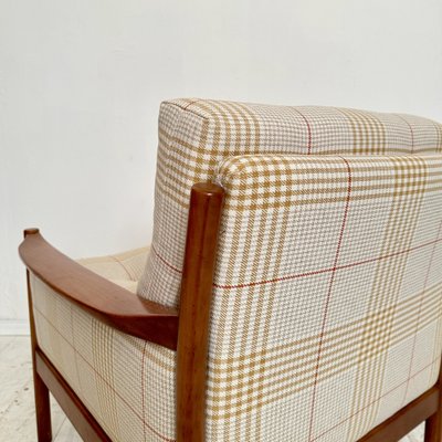 Mid-Century Scandinavian Armchair in Cherry Wood and Checked Fabric, 1960s-FB-1783639