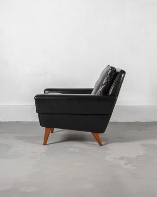 Mid-Century Scandinavian Armchair in Teak and Black Leather, Denmark, 1960s-DIP-1746947