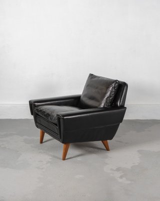 Mid-Century Scandinavian Armchair in Teak and Black Leather, Denmark, 1960s-DIP-1746947