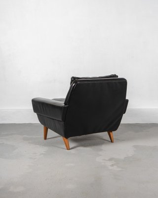 Mid-Century Scandinavian Armchair in Teak and Black Leather, Denmark, 1960s-DIP-1746947