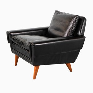 Mid-Century Scandinavian Armchair in Teak and Black Leather, Denmark, 1960s-DIP-1746947