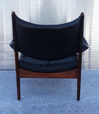 Mid-Century Scandinavian Armchair with Rosewood Frame and Black Leather, 1960s-HOI-1235732