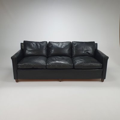 Mid-Century Scandinavian Black Leather 3-Seater Sofa, 1950s-RMX-988428