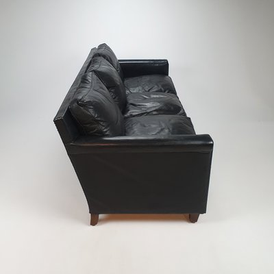 Mid-Century Scandinavian Black Leather 3-Seater Sofa, 1950s-RMX-988428