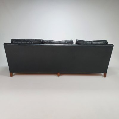 Mid-Century Scandinavian Black Leather 3-Seater Sofa, 1950s-RMX-988428