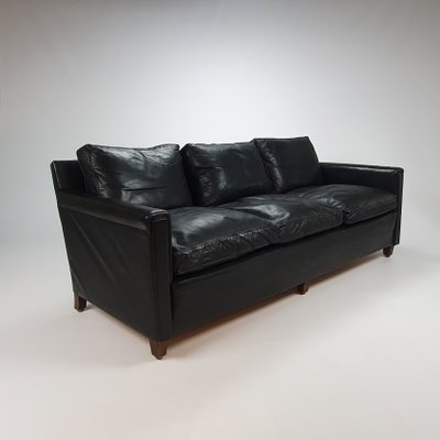 Mid-Century Scandinavian Black Leather 3-Seater Sofa, 1950s-RMX-988428