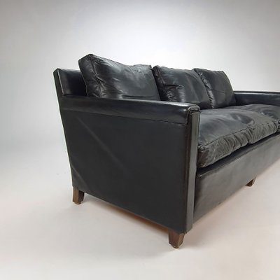 Mid-Century Scandinavian Black Leather 3-Seater Sofa, 1950s-RMX-988428