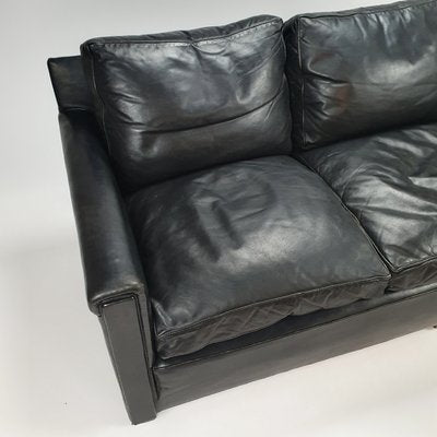 Mid-Century Scandinavian Black Leather 3-Seater Sofa, 1950s-RMX-988428