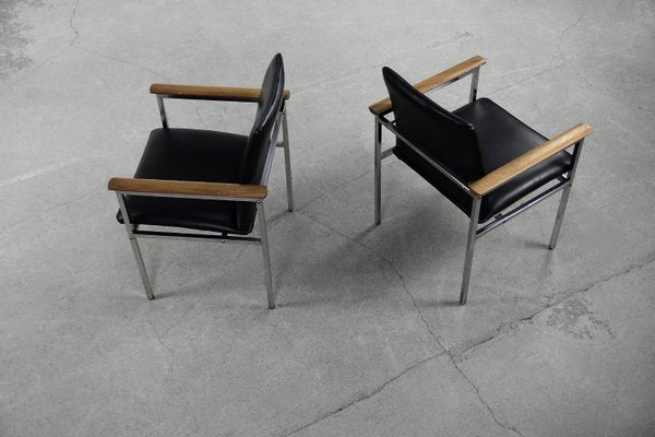 Mid-Century Scandinavian Black Leather Armchair by Sigvard Bernadotte for France & Søn, 1960s, Set of 2-ZAA-1268387