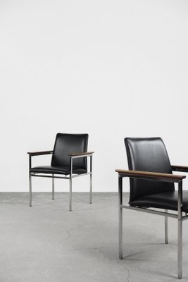 Mid-Century Scandinavian Black Leather Armchair by Sigvard Bernadotte for France & Søn, 1960s, Set of 2-ZAA-1268387