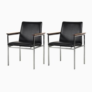 Mid-Century Scandinavian Black Leather Armchair by Sigvard Bernadotte for France & Søn, 1960s, Set of 2-ZAA-1268387