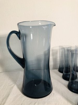 Mid-Century Scandinavian Blue Glass Juice Set, 1960s, Set of 9-RZY-715058