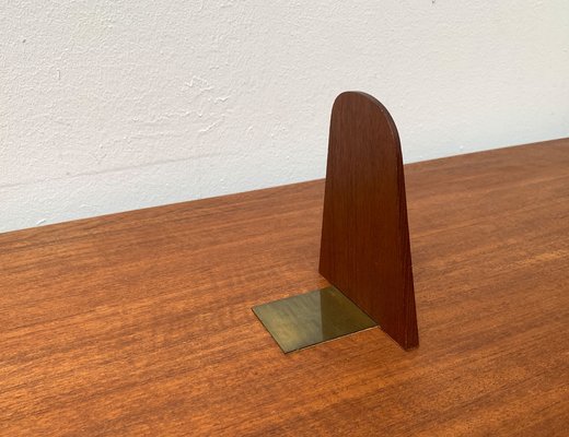 Mid-Century Scandinavian Bookend in Teak and Brass-UAH-1248998