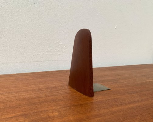 Mid-Century Scandinavian Bookend in Teak and Brass-UAH-1248998