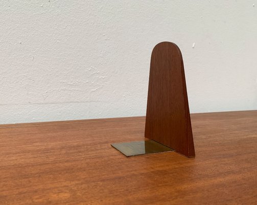 Mid-Century Scandinavian Bookend in Teak and Brass-UAH-1248998