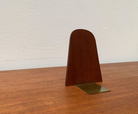 Mid-Century Scandinavian Bookend in Teak and Brass-UAH-1248998