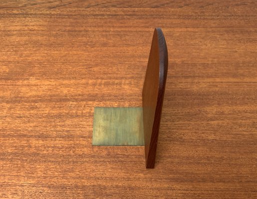 Mid-Century Scandinavian Bookend in Teak and Brass-UAH-1248998