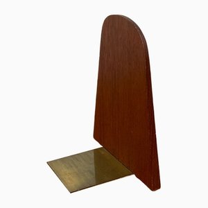 Mid-Century Scandinavian Bookend in Teak and Brass-UAH-1248998