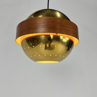 Mid-Century Scandinavian Brass and Teak Pendant, 1960s-RMX-1789253