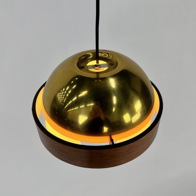 Mid-Century Scandinavian Brass and Teak Pendant, 1960s-RMX-1789253