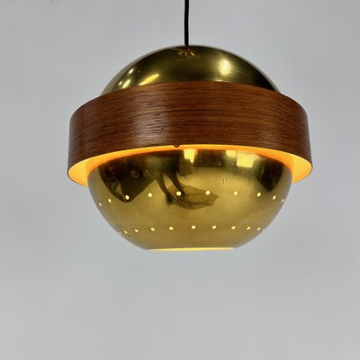 Mid-Century Scandinavian Brass and Teak Pendant, 1960s-RMX-1789253