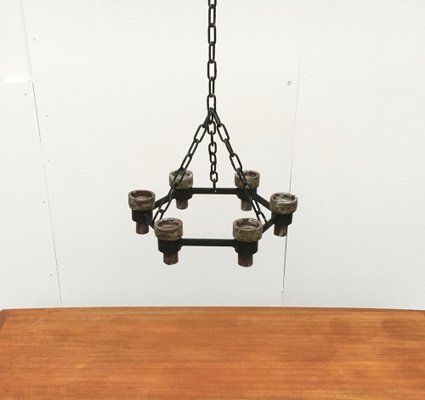 Mid-Century Scandinavian Brutalist Candle Chandelier in Wrought Iron, 1960s-UAH-1264401