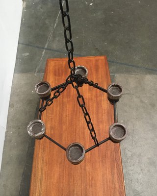 Mid-Century Scandinavian Brutalist Candle Chandelier in Wrought Iron, 1960s-UAH-1264401