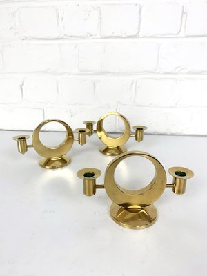 Mid-Century Scandinavian Candelabras in Brass by Arthur Pe, Kolbäck, Sweden, Set of 3-ZM-1749207