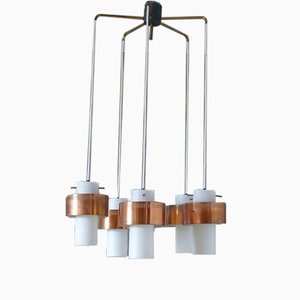 Mid-Century Scandinavian Copper and Opaline Glass Ceiling Lamp-WK-729467